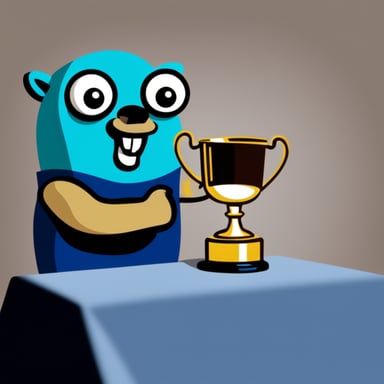 Go Blue Gopher raising a championship cup, no clothes, no glasses.