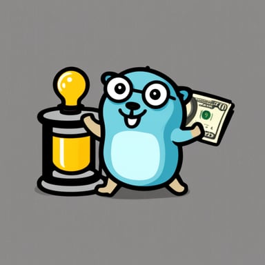 Go Blue Gopher logo with nerdy gopher holding a huge $.