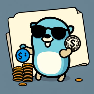 Go Blue Gopher logo with nerdy gopher holding a huge $.