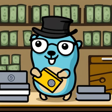 Go Blue Gopher logo with nerdy gopher holding a huge $.