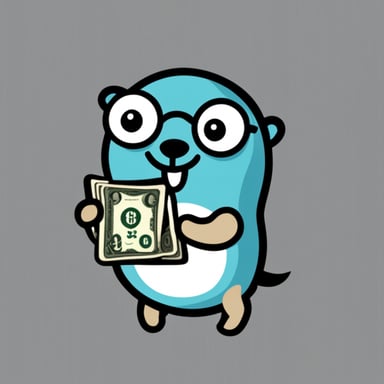 Go Blue Gopher logo with nerdy gopher holding a huge $.