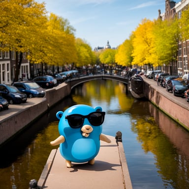 Go Blue Gopher enjoys a scenic tour along the Amsterdam canal.