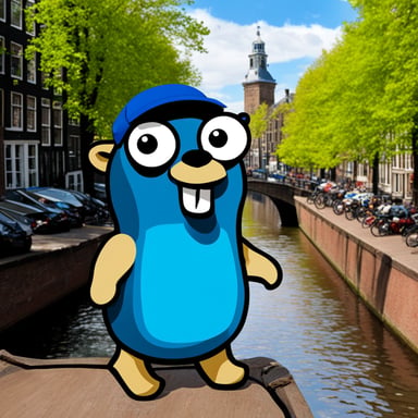 Go Blue Gopher enjoys a scenic tour along the Amsterdam canal.