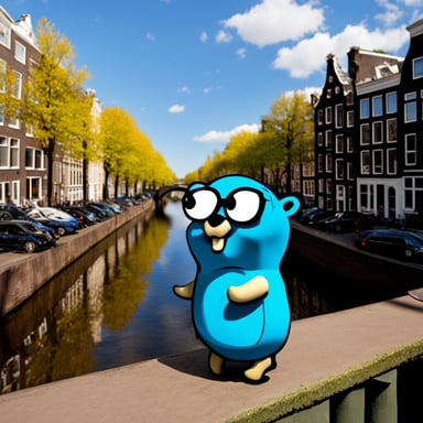Go Blue Gopher enjoys a scenic tour along the Amsterdam canal.