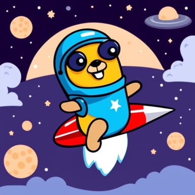 Happy Go Blue Gopher riding on a rocket