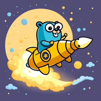 Happy Go Blue Gopher riding on a rocket