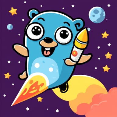 Happy Go Blue Gopher riding on a rocket
