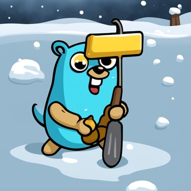 Go Blue Gopher scraping ice with an ice scraper.