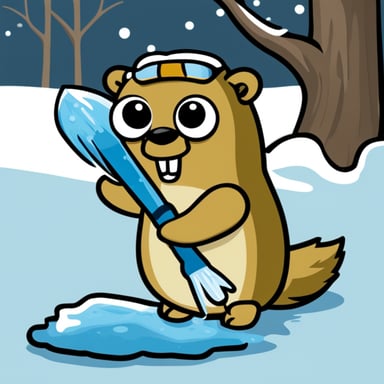 Go Blue Gopher scraping ice with an ice scraper.