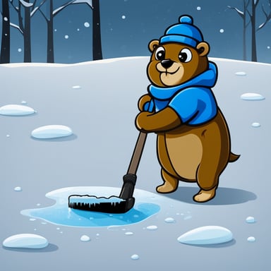 Go Blue Gopher scraping ice with an ice scraper.