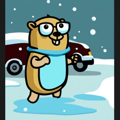 Go Blue Gopher is scraping ice off a car windshield.