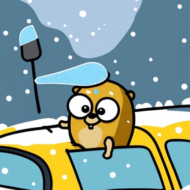 Go Blue Gopher is scraping ice off a car windshield.