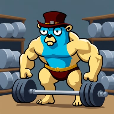 Generate Go Blue Gopher as a bodybuilder.