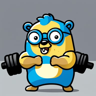 Generate Go Blue Gopher as a bodybuilder.