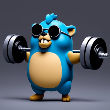 Generate Go Blue Gopher as a bodybuilder.