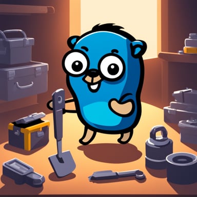 Generate Go Blue Gopher that has a toolbox.