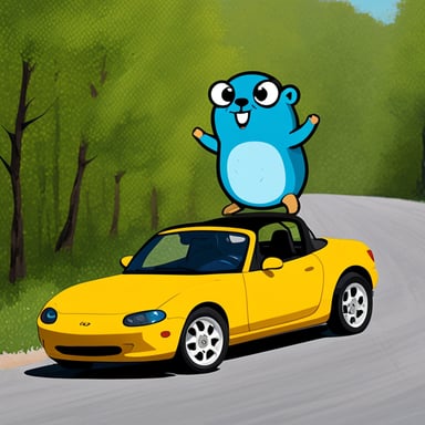 Go blue gopher in a Miata.
