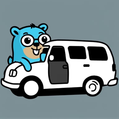 Go blue gopher in a white Hyundai Staria