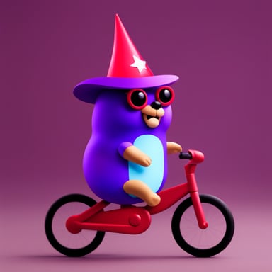 Go Blue Gopher with holographic eyes, a purple wizard hat, and riding a red bike.