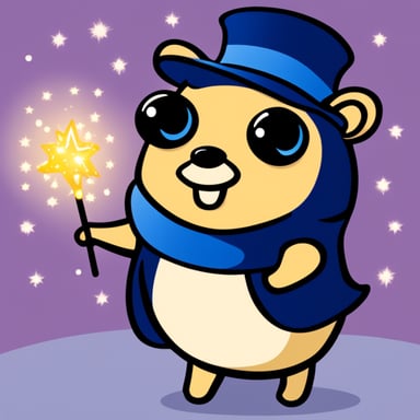 Go Blue Gopher with a wand, throwing sparkles everywhere, making everything look magical.