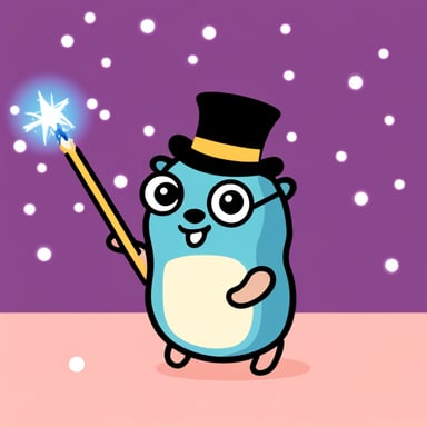 Go Blue Gopher with a wand, throwing sparkles everywhere, making everything look magical.
