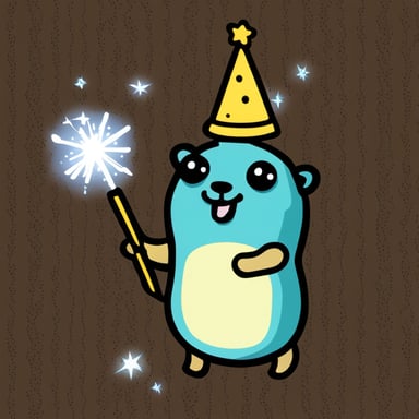 Go Blue Gopher with a wand, throwing sparkles everywhere, making everything look magical.