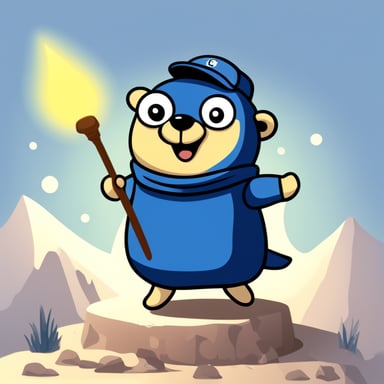 Go Blue Gopher is a blue and smiling gopher with a wand. He is surrounded with numbers and transforms them.