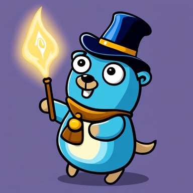 Go Blue Gopher is a blue and smiling gopher with a wand. He is surrounded with numbers and transforms them.