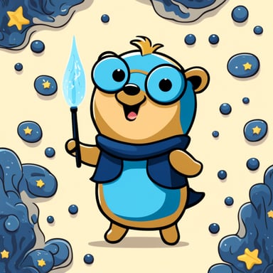 Go Blue Gopher is a blue and smiling gopher with a wand. He is surrounded with numbers and transforms them.