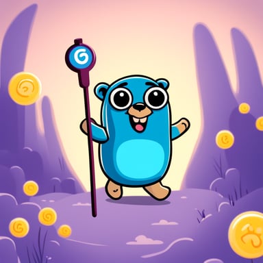 Go Blue Gopher is a blue and smiling gopher with a wand. He is surrounded with digits and transforms them.