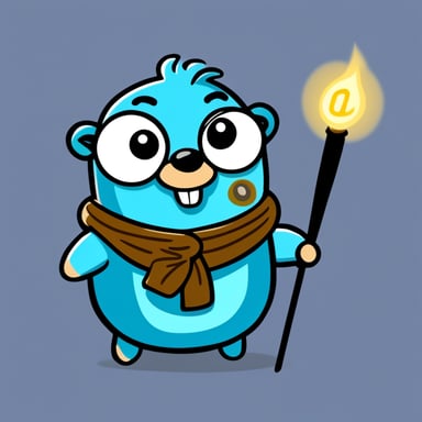 Go Blue Gopher is a blue and smiling gopher with a wand. He is surrounded with digits and transforms them.