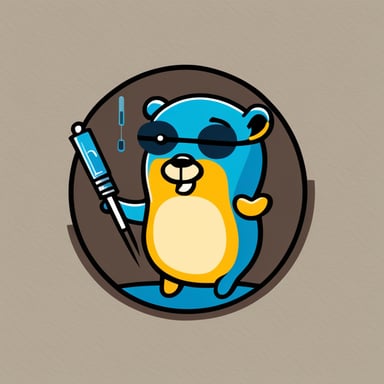 A modern, minimalistic logo featuring the Go Blue Gopher holding a small injection needle, stylized as a database testing tool. Flat vector style, bright colors, simple shapes, clean lines. Emphasize friendly and playful but professional.