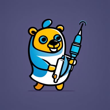 A modern, minimalistic logo featuring the Go Blue Gopher holding a small injection needle, stylized as a database testing tool. Flat vector style, bright colors, simple shapes, clean lines. Emphasize friendly and playful but professional.