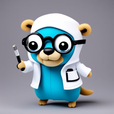 Go Blue Gopher will have the signature playful style of a Go gopher, with these elements:

Lab coat: White, slightly oversized for a fun, geeky look.
Glasses: Round, to give Go Blue Gopher a smart, analytical vibe.
Accessories: Go Blue Gopher is holding a clipboard or tablet, maybe with a magnifying glass hanging from its coat pocket.
Pose: Go Blue Gopher is standing confidently, either looking at a graph or holding the clipboard in one hand, ready for analysis.
Colors: Bright, engaging tones like light blue, green, and white to maintain a professional yet approachable feel for Go Blue Gopher.