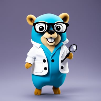 Go Blue Gopher will have the signature playful style of a Go gopher, with these elements:

Lab coat: White, slightly oversized for a fun, geeky look.
Glasses: Round, to give Go Blue Gopher a smart, analytical vibe.
Accessories: Go Blue Gopher is holding a clipboard or tablet, maybe with a magnifying glass hanging from its coat pocket.
Pose: Go Blue Gopher is standing confidently, either looking at a graph or holding the clipboard in one hand, ready for analysis.
Colors: Bright, engaging tones like light blue, green, and white to maintain a professional yet approachable feel for Go Blue Gopher.