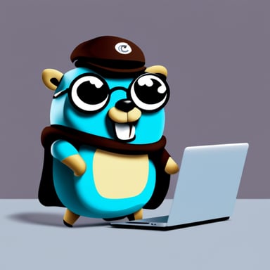 Go blue gopher with glasses and a laptop