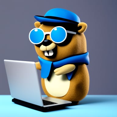 Go blue gopher with glasses and a laptop