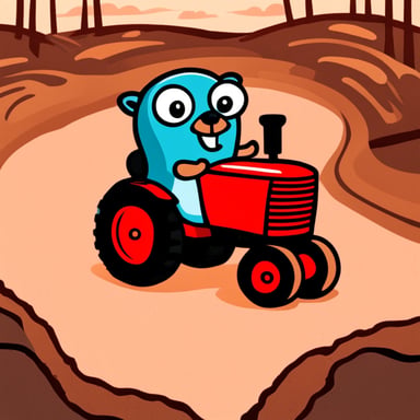 Go blue gopher in a tractor