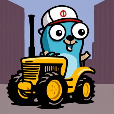 Go blue gopher in a tractor