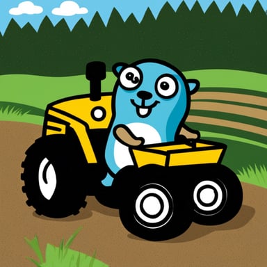 Go blue gopher in a tractor