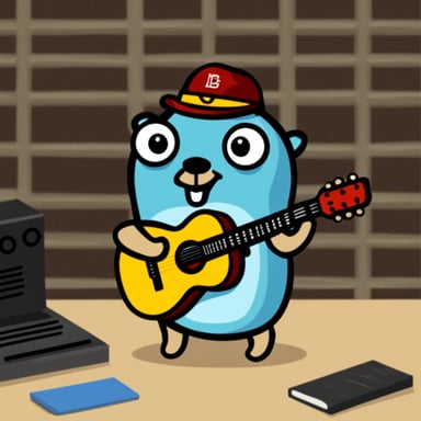 Go Blue Gopher playing guitar