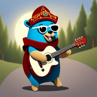 Go blue gopher is playing an electric guitar while wearing a Russian traditional outfit.