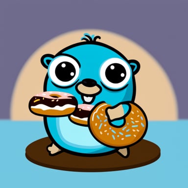 Go Blue Gopher with donuts is blue.