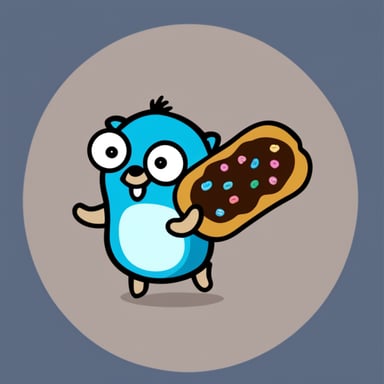 Go Blue Gopher with donuts is blue.