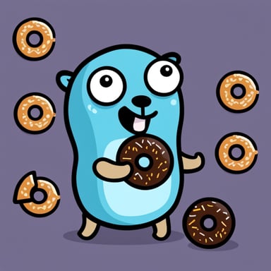 Go Blue Gopher with donuts is blue.