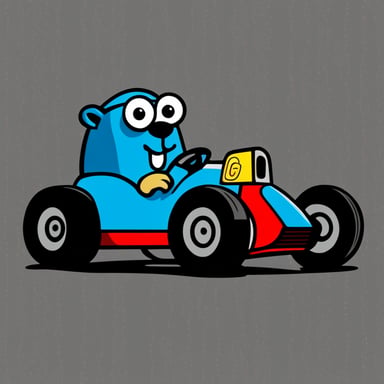 Go Blue Gopher sitting in a race car, no background, transparent. It'll be used for an avatar.