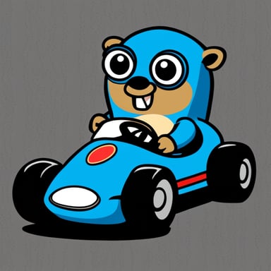 Go Blue Gopher sitting in a race car, no background, transparent. It'll be used for an avatar.