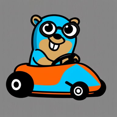 Go Blue Gopher sitting in a race car, no background, transparent. It'll be used for an avatar.