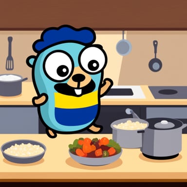 Cooking with Go Blue Gopher