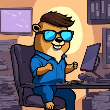 Go Blue Gopher explores a digital world, appearing as a college student with glasses, muscular, and brunet.